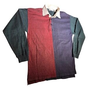 Vintage 90's The Apparel Zone Men Colorblock Rugby Shirt Sleeve Red Blue Green M